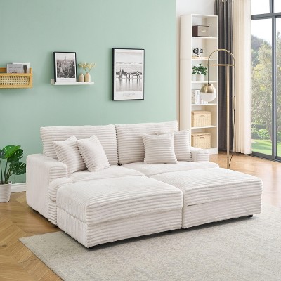 CENGHU 82 Inches Corduroy Sofa, Sectional Sofa, two Storage Feet +4 Throw Pillows, L Shaped Sofa Couches for Living Room, Office