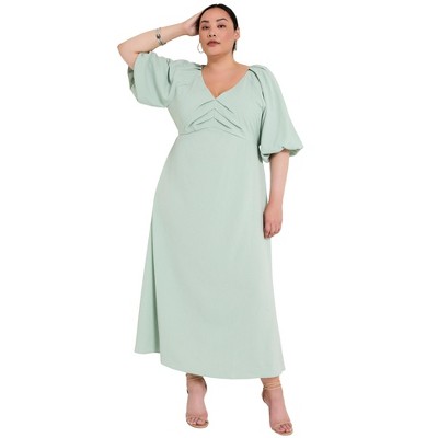 June + Vie by Roaman's Women's Plus Size Puff-Sleeve Babydoll Maxi Dress