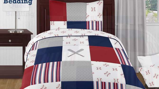 Sweet Jojo Designs Boy Baby Crib Bedding Set - Baseball Patch Red White and Blue 11pc, 2 of 8, play video