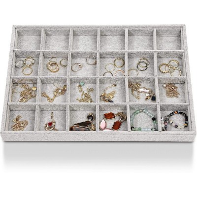 Juvale Velvet 24 Grids Jewelry Tray, Stackable Jewelry Storage Display Organizer Tray for Earrings, Necklaces, Rings and Bracelet