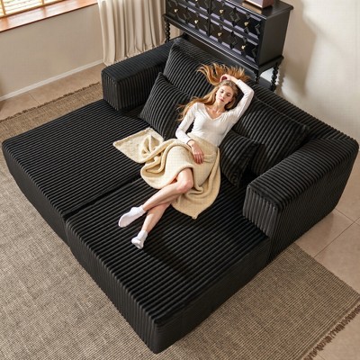 JOYRACER Oversized Chaise Lounge Chair, Corduroy Upholstered Sleeper Sofa with 4 Throw Pillows and Wide Armrest for Living Room