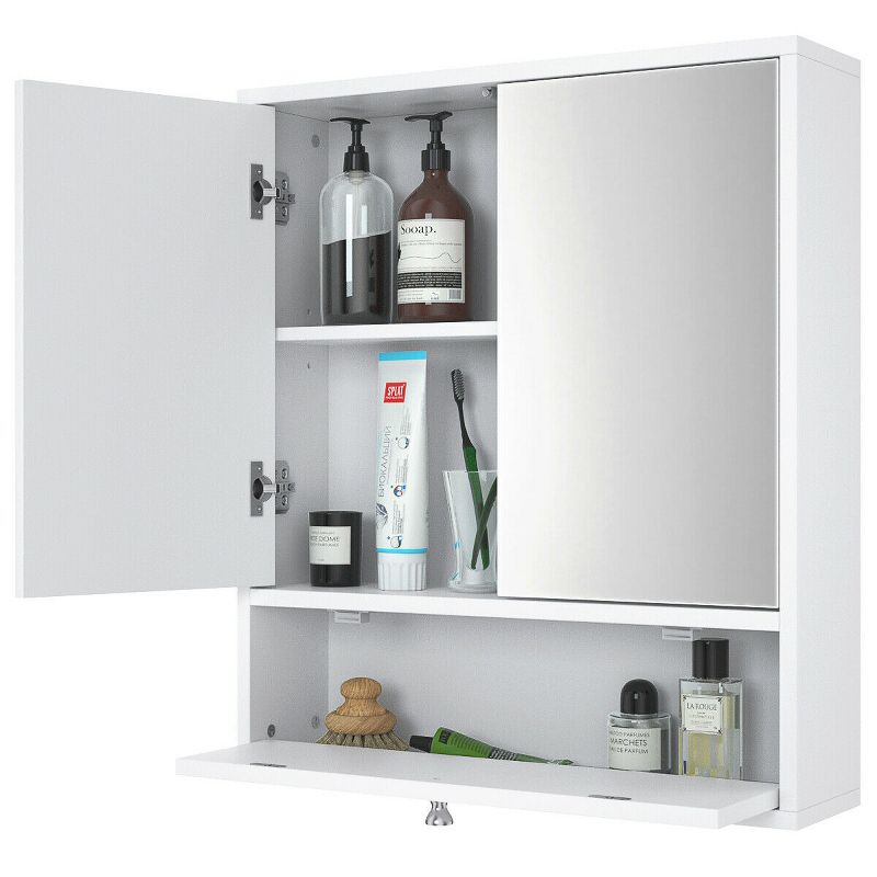 Tangkula Double Mirror Door Bathroom Cabinet Wall-Mount Storage Wood Shelf White, 5 of 6