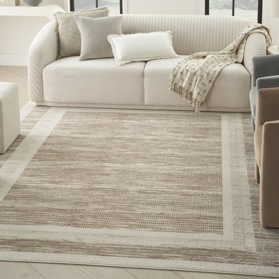 Mocha Ivory Geometric Synthetic 5' x 7' Area Rug