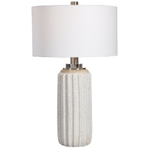 Uttermost Azariah White Crackle Table Lamp with Ribbed Ceramic Base, Crystal Accents & Drum Shade, 29"H - 1 of 4