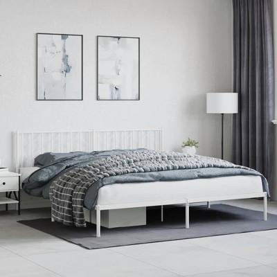 vidaXL Metal Bed Frame with Headboard White 76 in.x79.9 in. King