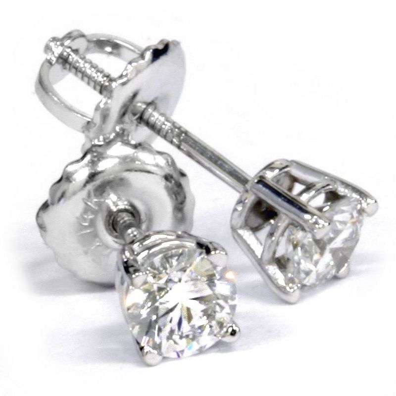Pompeii3 1/2ct Diamond Stud Earrings Solid 14K Yellow or White Gold Screw Back, 3 of 6