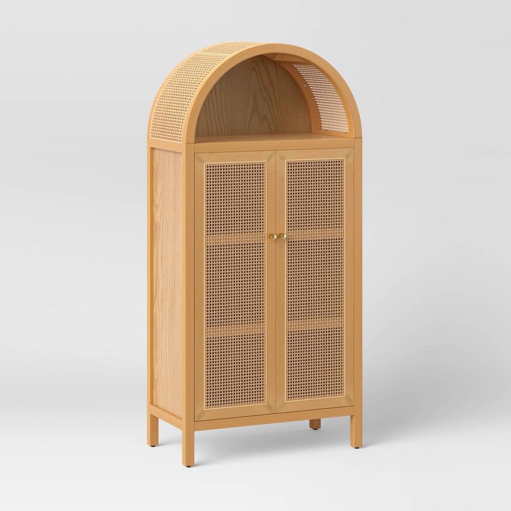 Photos - Wardrobe Woven Arched Wood Cabinet Light Brown - Threshold™