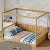 Canopy Floor Bed for Kids, Safe Montessori Bed with Guardrails, Four Poster Design Bed with Pine Wood Finish-Baofuwish - 2 of 4