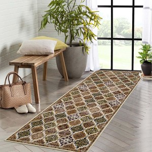 Vintage Oriental Rhombus Printed Distressed Rug Washable Thin Low Pile Area Rugs for Living Room Indoor Retro Non Slip Soft Carpet for Bedroom - 1 of 4