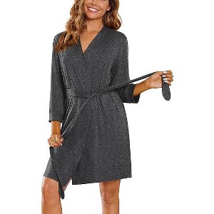 Ekouaer Women‘s Robes Lightweight 3/4 Sleeve Short Knit Bathrobe Soft Knee Length Sleepwear Robes with Pockets - 1 of 4