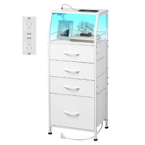 GALAXHERO Dresser with 4 Drawers Tall Nightstand and End Table with Charging Station LED Light, Fabric Bins, Wood Shelf, USB Ports and Outlets - 1 of 4