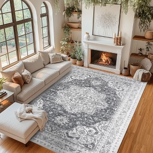 Washable Area Rug Vintage Retro Boho Carpet Floral Pattern Floor Rugs for Kitchen Living Room Bedroom - 1 of 4