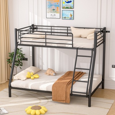 VECELO Metal Bunk Bed, Twin Over Full Size Bed Frame with Safety Ladder & Guardrail, Heavy Duty Bunk Bed for Dorm or Bedroom, Black