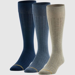 Goldtoe Signature Collection Men's Fit Rib Crew Socks 3pk - Navy Blue/Blue Denim/Khaki 6-12.5 - 1 of 4