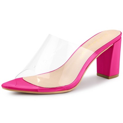 Allegra K Women's Clear Chunky Heel Slides Sandals Mules