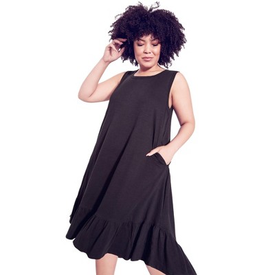 Avenue Women's Plus Size Evie Ruffle Plain Dress
