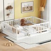 CAVINAS Full Size Wood Montessori Bed with Fence and Door,Modern Floor Bed with Slats,Toddler Bed for Bedroom - 2 of 4