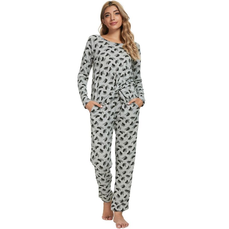 cheibear Women's Sleepwear Lounge Soft Nightwear with Pockets Long Sleeve Pajama Set, 1 of 6