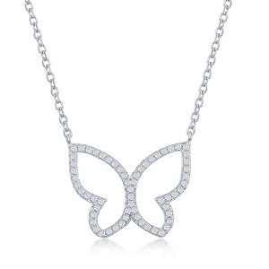 Bella Silver Sterling Silver, Open Butterfly CZ Necklace - Silver - 16+2 Inch - 1 of 2