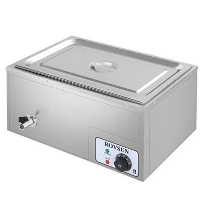 ROVSUN Electric Commercial Food Warmer, 110V Stainless Steel Bain Marie Buffet, Stove Steam Table with Temperature Control Lid