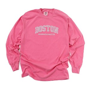 Simply Sage Market Women's Embroidered Boston Massachusetts Long Sleeve Garment Dyed Tee - 1 of 3