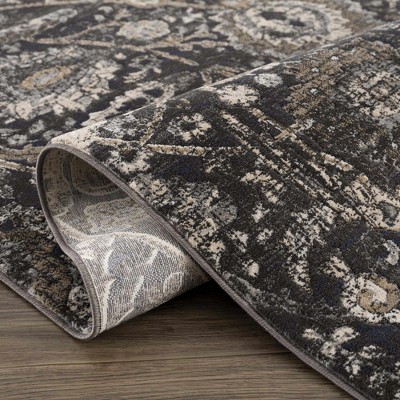 Georgiana Black and Beige Polypropylene Traditional Area Rug 6'4" x 9'