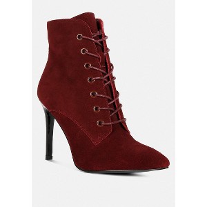SULFUR Burgundy Suede Leather Stiletto Ankle Boot - 1 of 4