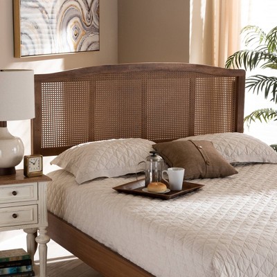 Marieke King Walnut Wood and Rattan Headboard