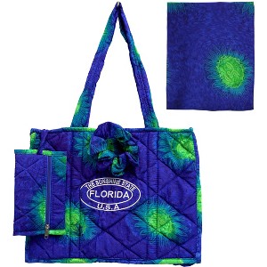 LA LEELA Women's Summer Water Resistant Pool Tote Bag with Matching Beachwear Holiday Sarong Wrap One Size Floral Blue - 1 of 4