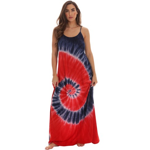 Riviera Sun Womens Maxi Dress Tie Die Spaghetti Strap Long Sundress ...