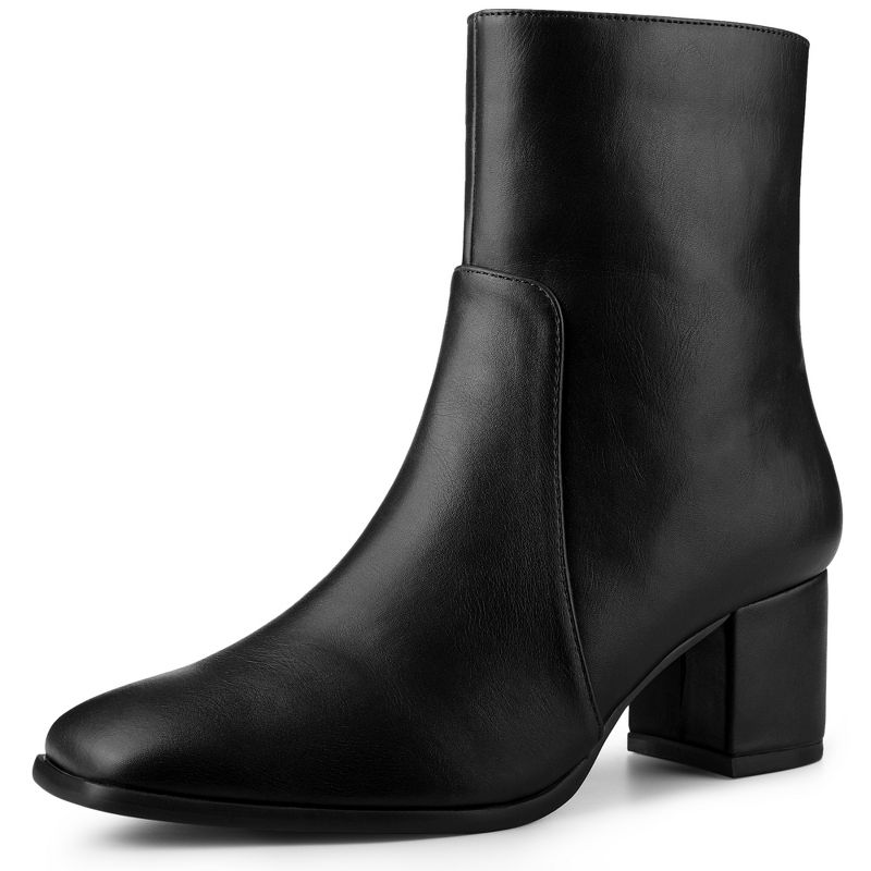 Allegra K Women's Square Toe Side Zip Block Heel Ankle Boots, 1 of 7