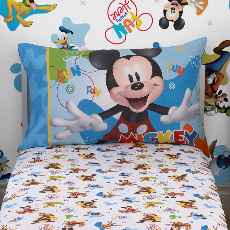 Disney Mickey Mouse Fun Starts Here 2 Piece Toddler Sheet Set - Fitted Bottom Sheet, and Reversible Pillowcase, 5 of 7