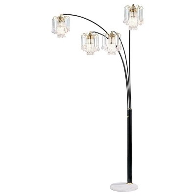 Black 4 Arm Arch Floor Lamp With Crystal Shade