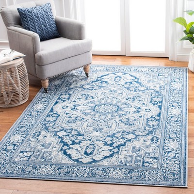 Navy and Light Grey Synthetic 4' x 6' Hand-Knotted Area Rug
