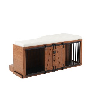 Dexmalle Luxury End of Bed Bench Ottoman with Sliding Barn Door,Dog Kennel - 1 of 4