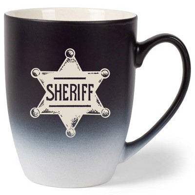 100 North Star Badge 10 Ounce Black and White Two Toned Ombre, Comfortably Fits Your Hands, Ceramic Tea Coffee Cup Mug, Sheriff