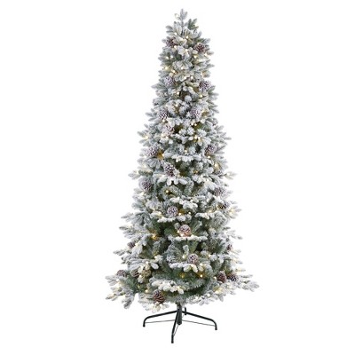 Nearly Natural 7.5' Flocked Alaskan Prelit LED Artificial Christmas Tree