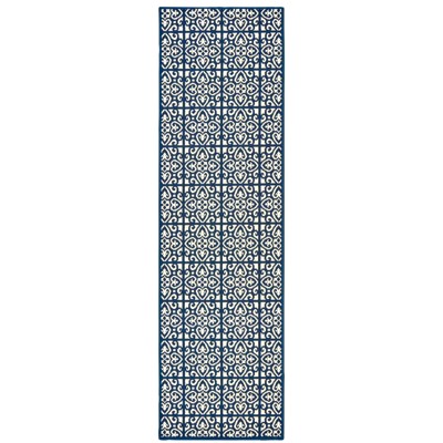Oriental Weavers Marina 5927B Ivory/ Navy Indoor/Outdoor Area Rug - 2'3" x 7'6"