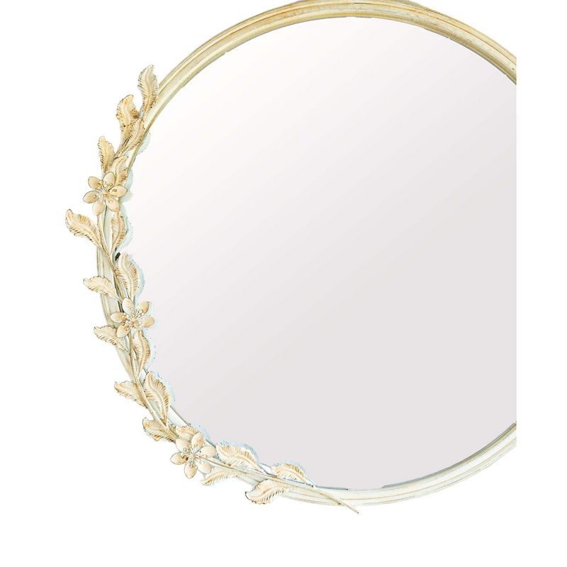 Round White Cottage Floral Wall Mirror Glass & Metal by Foreside Home & Garden, 4 of 8