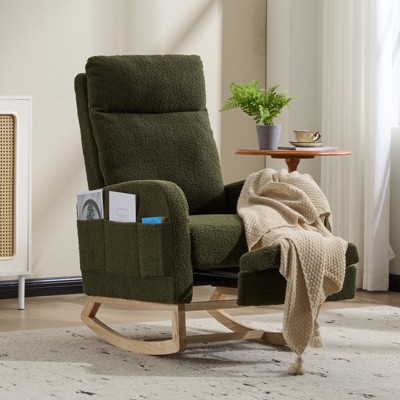 NicBex Accent Rocking Chair,Teddy Nursery Glider Rocker with Side Pocket,Comfy Armchair with Extendable Footrest,Headrest for Living Room