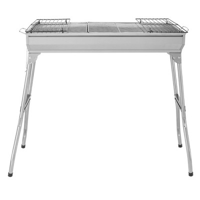 FURNIinspire Outdoor Grills, Griddles and Smokers Backyard and Camping Portable Grill, Suitable for Family Outdoor Barbecue, Silver, 28.74"*13"*7.28"