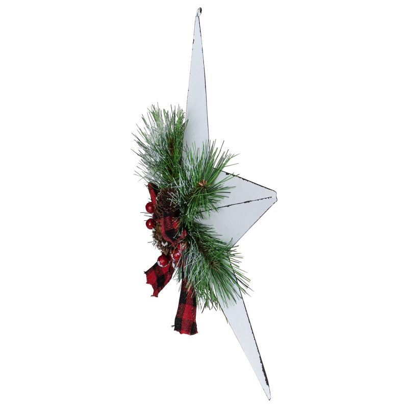 Northlight 17" White 5 point Christmas Star With Plaid Ribbon with Artificial Pine, 4 of 6