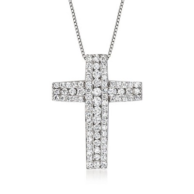 Ross-Simons 1.00 ct. t.w. Diamond Cross Pendant Necklace in Sterling Silver