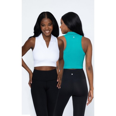90 Degree By Reflex Womens 2 Pack Baseline Seamless Polo Cropped Tank -  Tropical Green/white - Medium : Target