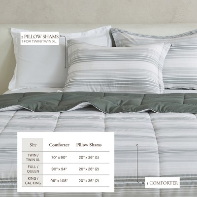Twin XL Grey Gradient Stripe Reversible Microfiber Comforter Set