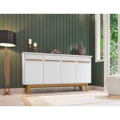 63" White Solid Wood Mid-Century Modern Sideboard