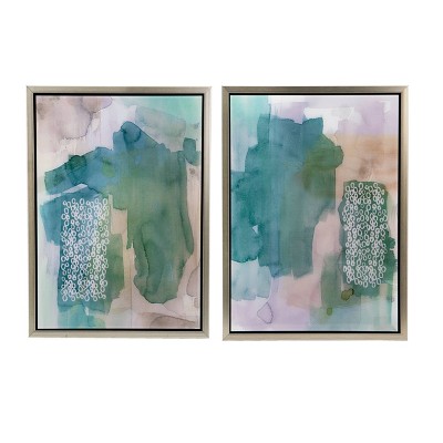 24"x17.5" Set of 2 Teals Abstract Framed Printed Acrylic Wall Arts Green/Beige - A&B Home: Transitional Style, Includes Mounting Hardware