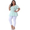 Agnes Orinda Women's Plus Size Smocked Square Neck Short Sleeve Ruffle Hem Shirred Pleat Casual Peplum Blouse - 3 of 4