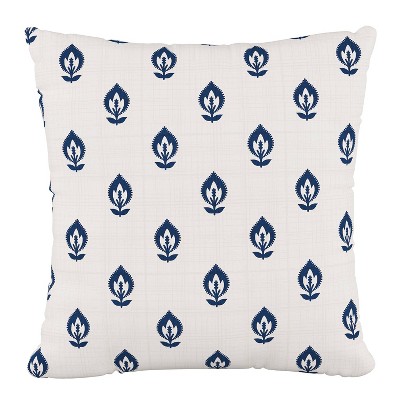 In Elizabeth Floral Polyester Square Pillow Navy - Skyline Furniture: Shabby Chic Decor, Comfort Style