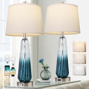 27 Blue Glass Table Lamp 3 Color for Living Room Set of 2 Table Lamps with 2 USB Ports and White Fabric Shade Modern Table Lamps Bedroom The Pop Home